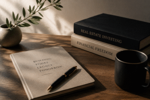 Minimal desk scene representing real estate investing, financial freedom and legacy