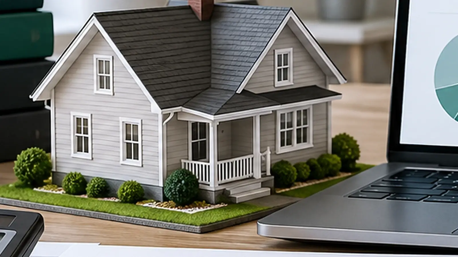 Floor plan, calculator and house keys laid out on a desk for real estate deal analysis.